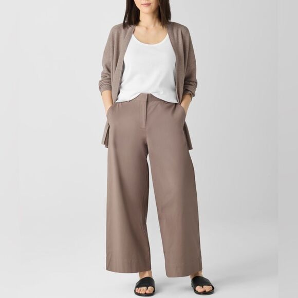 Eileen Fisher Stretch Cotton Twill Wide Leg Trouser Pant Cocoa - Picture 1 of 10